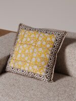 Coussin blockprint fleuri cumin – Image 2