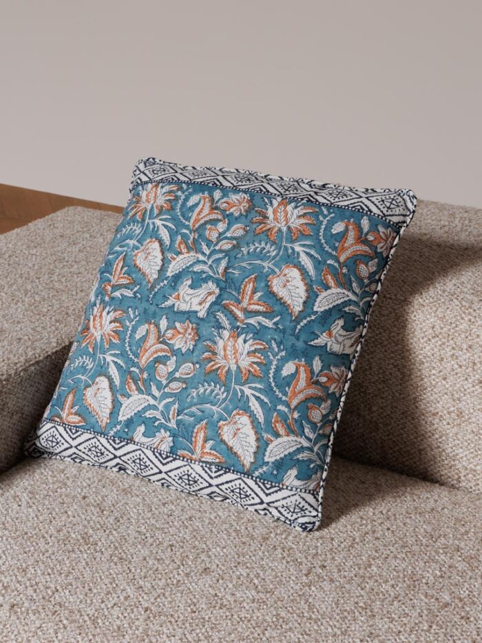 Coussin blockprint fleuri pavot – Image 2
