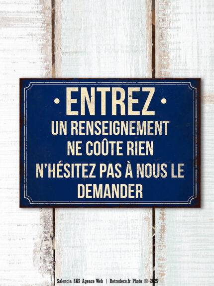 Plaque métal Entrez Renseignement Antic Line