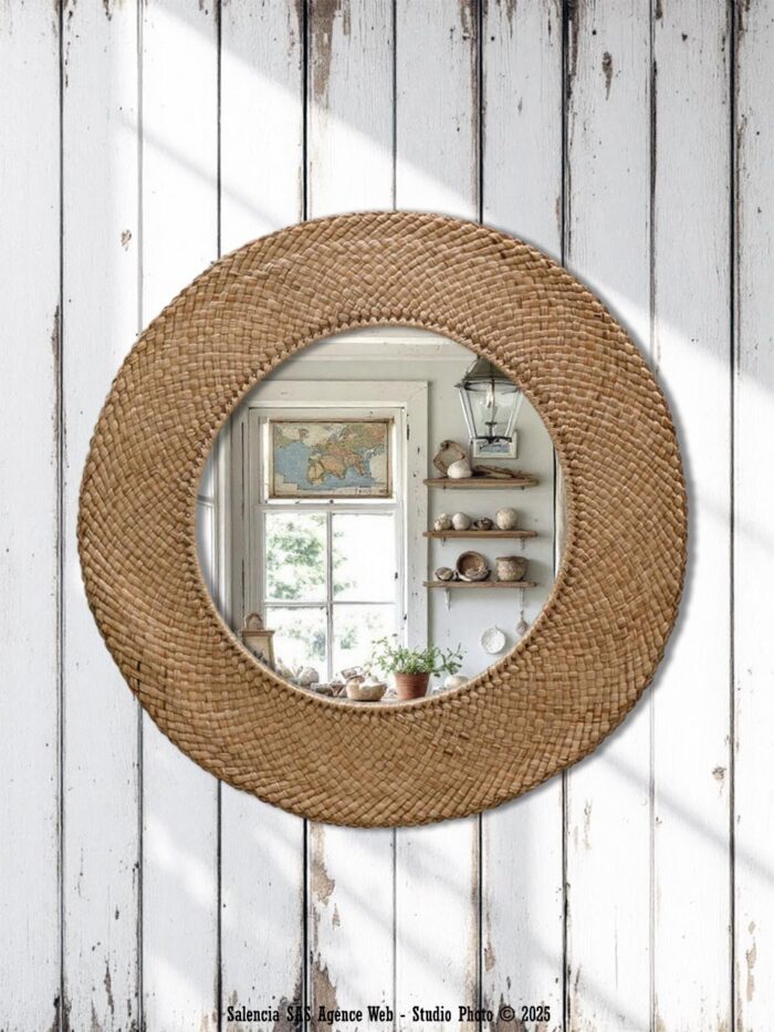 Miroir rond raffia Chehoma