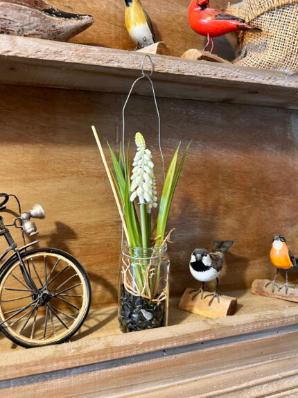 Bocal suspendu 2 fleurs Muscari blanc Ixia
