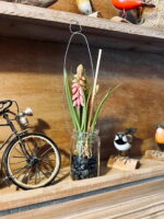Bocal suspendu 2 fleurs Muscari rose Ixia
