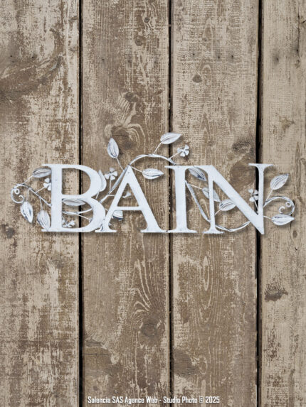 Plaque métal Bain feuillage blanc Antic Line