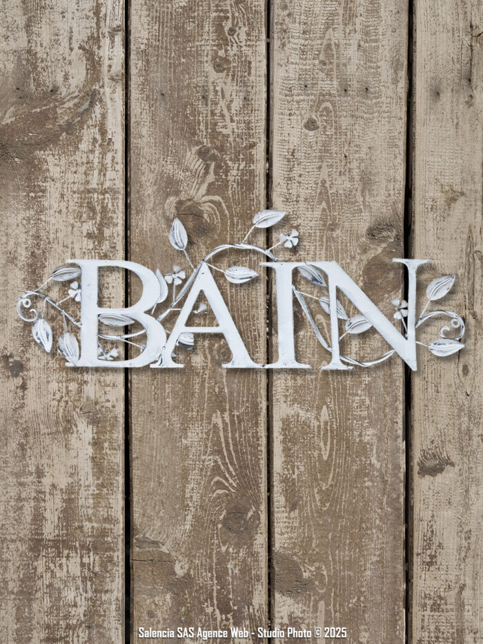 Plaque métal Bain feuillage blanc Antic Line