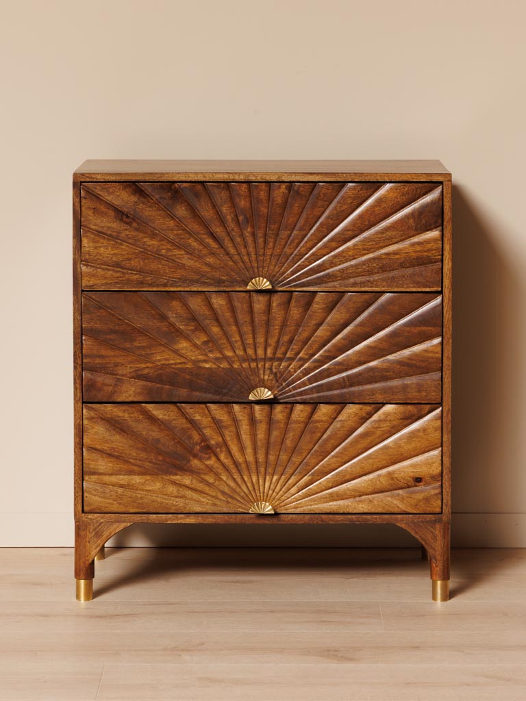 Commode 3 tiroirs sculptés Soléar Manguier Chehoma