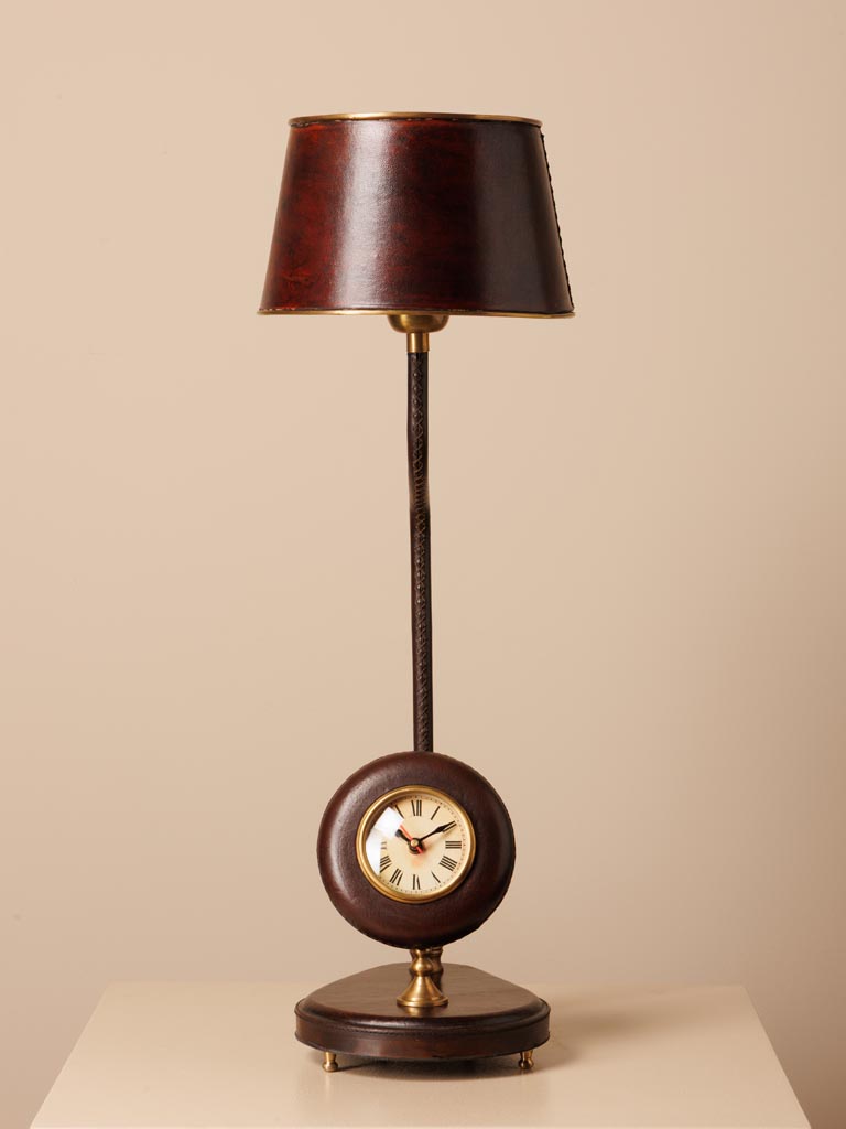 Lampe à poser et horloge Cuir Chehoma