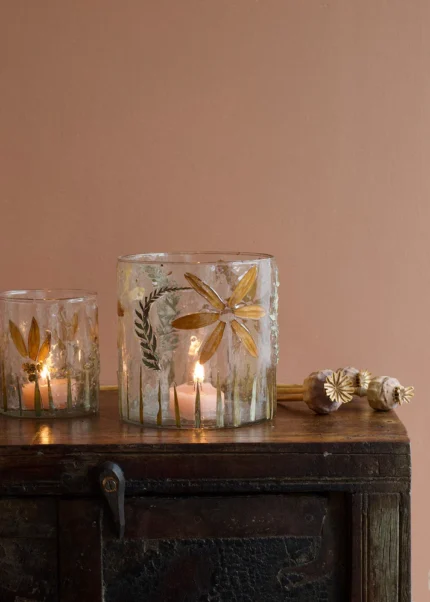 Verre bosselé fleur vieux rose Weldaad