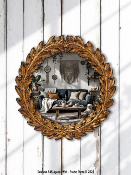 Miroir convexe vieil or César CHehoma