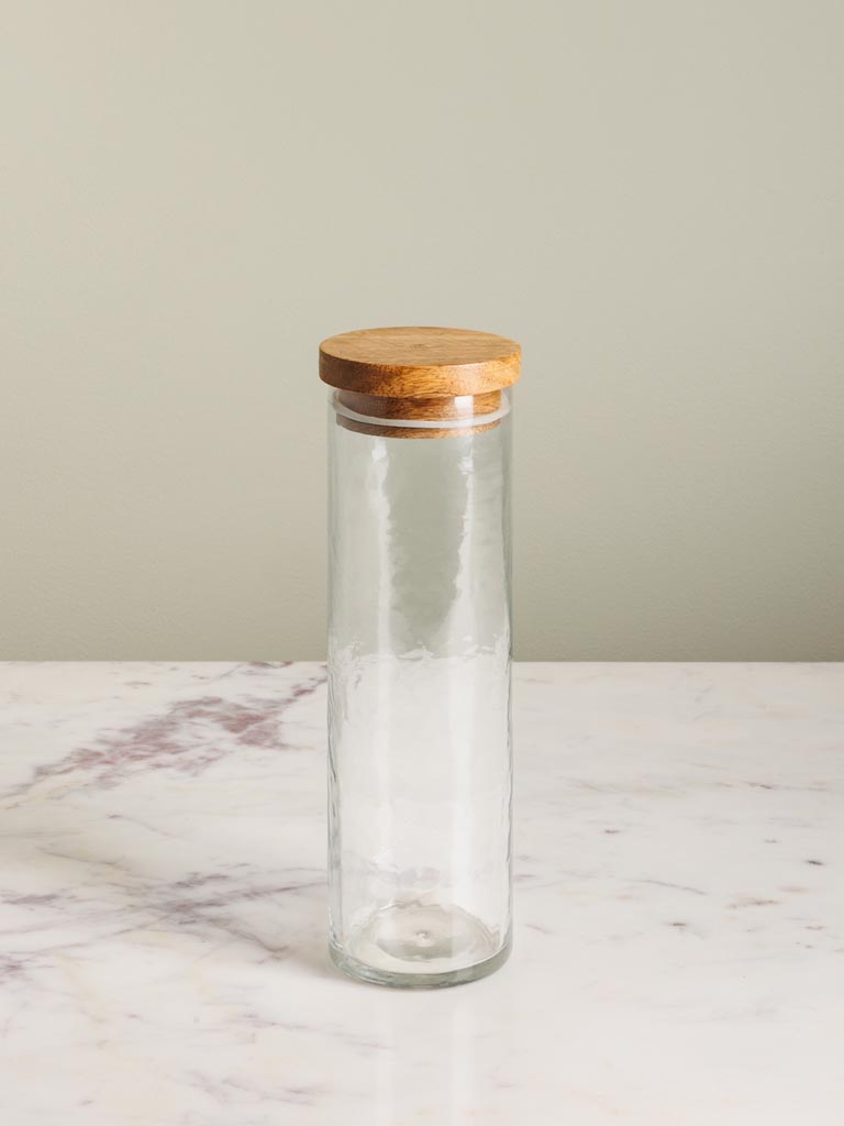 Petit bocal hermétique cylindre verre martelé Chehoma