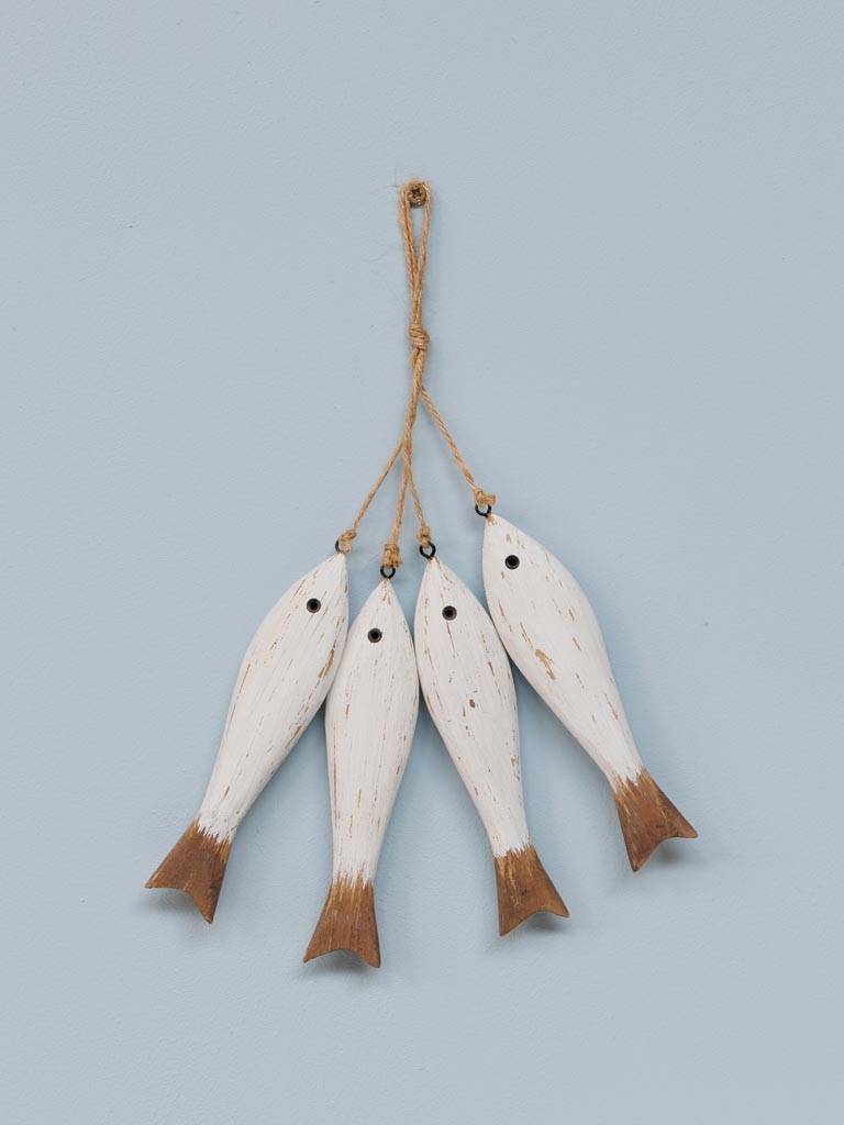 Suspension 4 poissons patine blanche CHehoma