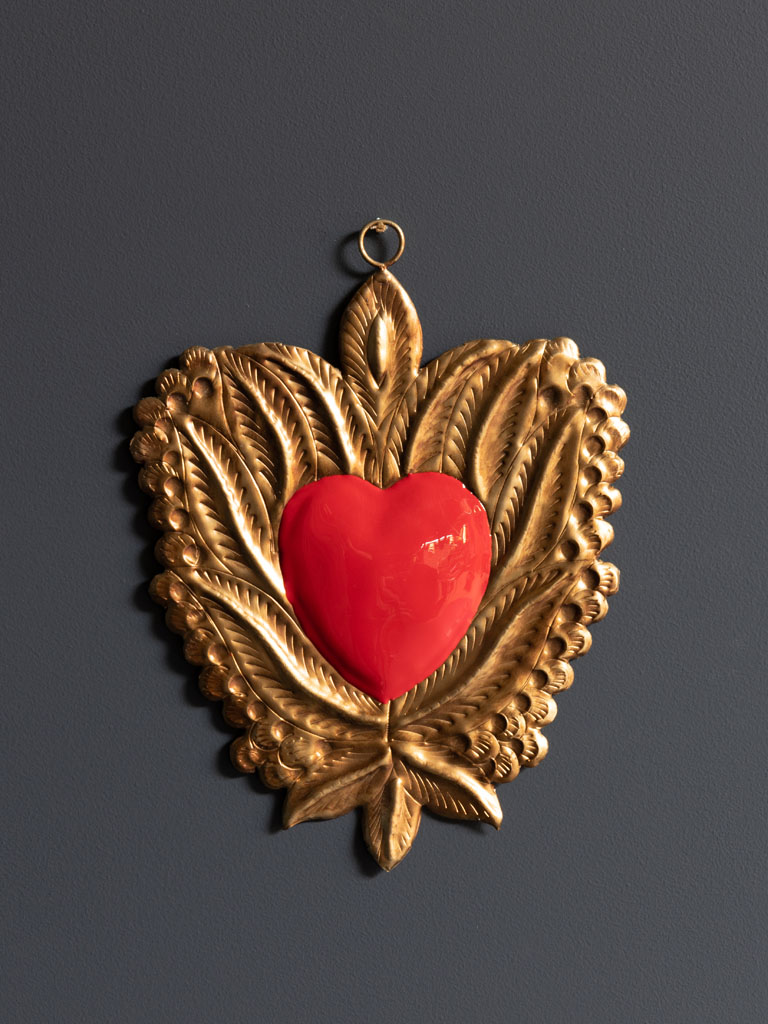 Suspension Ex-voto coeur rouge et feuilles Chehoma