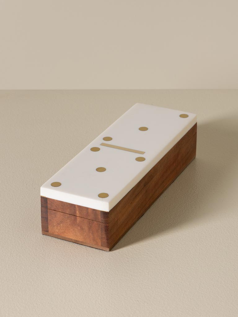 Boîte acacia et laiton jeux de dominos blanc Chehoma