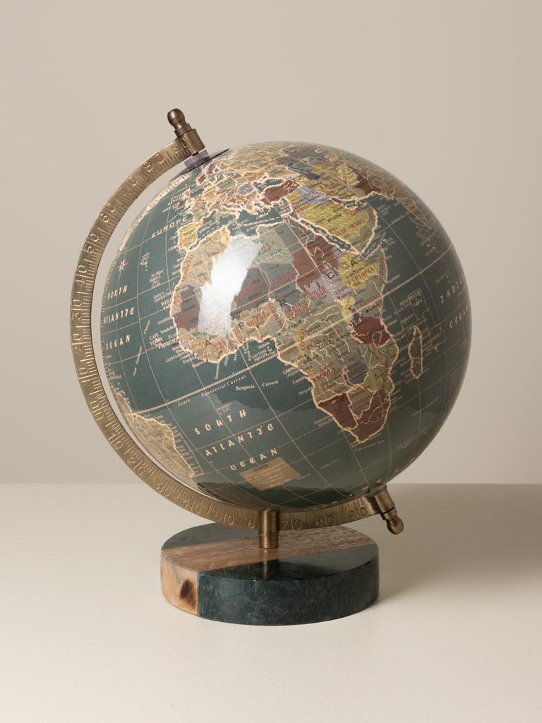 Mappemonde verte base marbre vert et manguier Chehoma