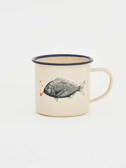 Mug Poissons Émail blanc et bleu Batela