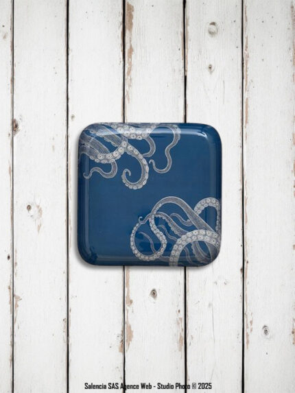Plateau Carré en métal Pieuvre bleu Batela