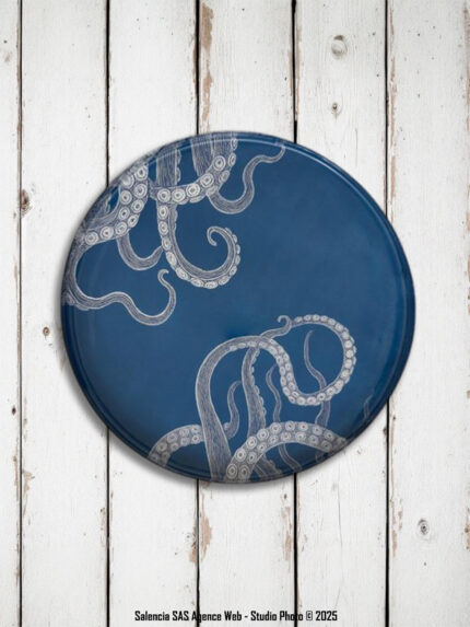 Plateau en métal Pieuvre bleu Batela