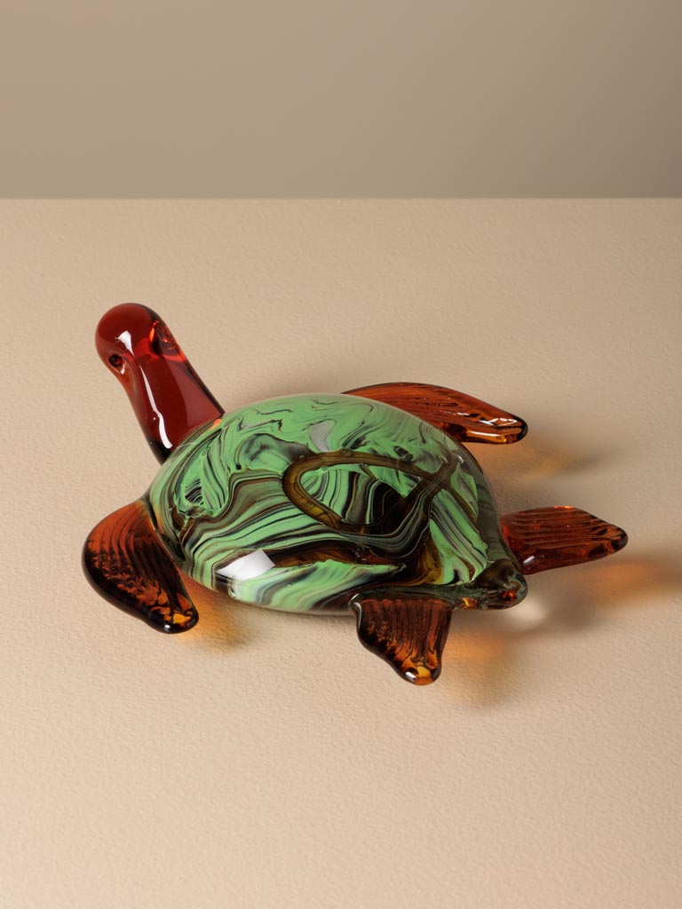 Tortue en verre fumée verte Chehoma