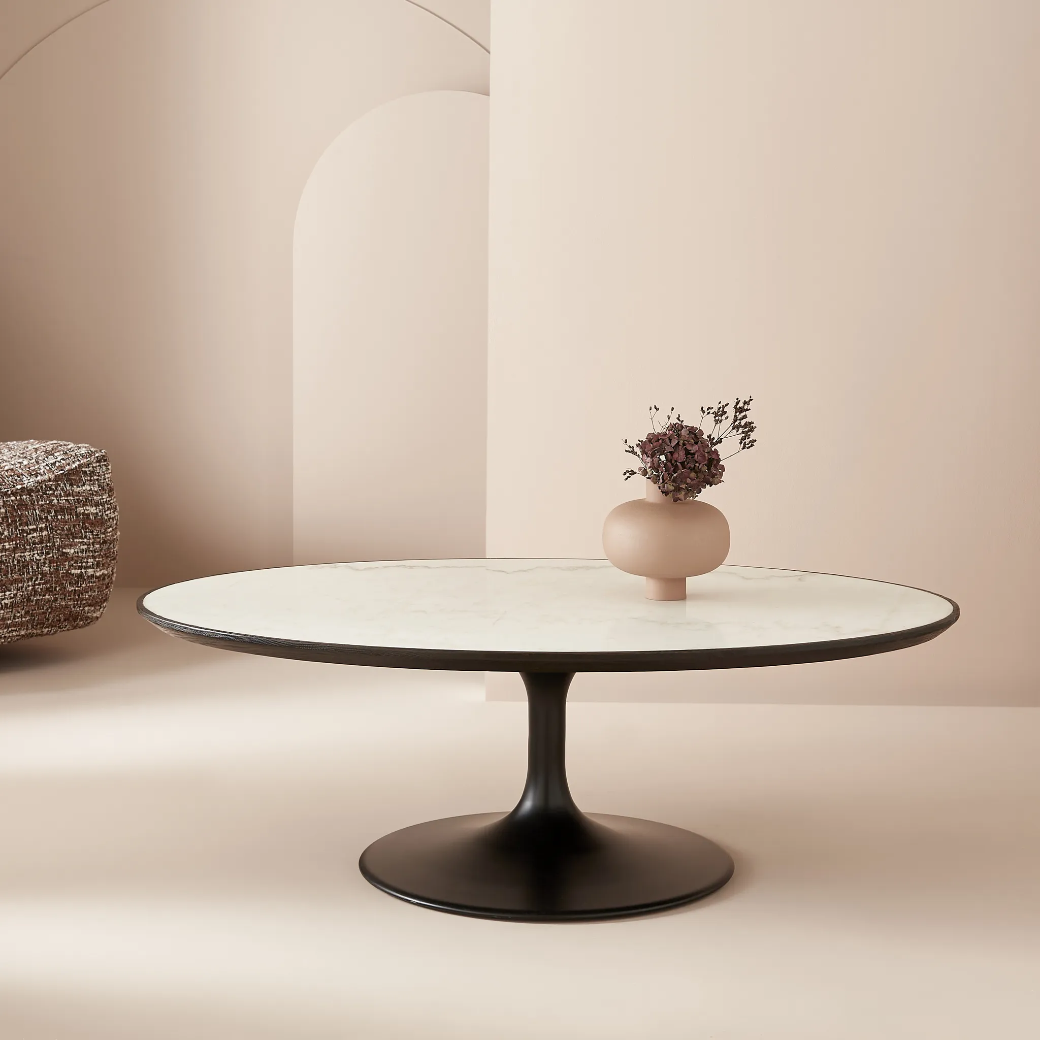 Table basse Tulipe marbre blanc et chêne Signature