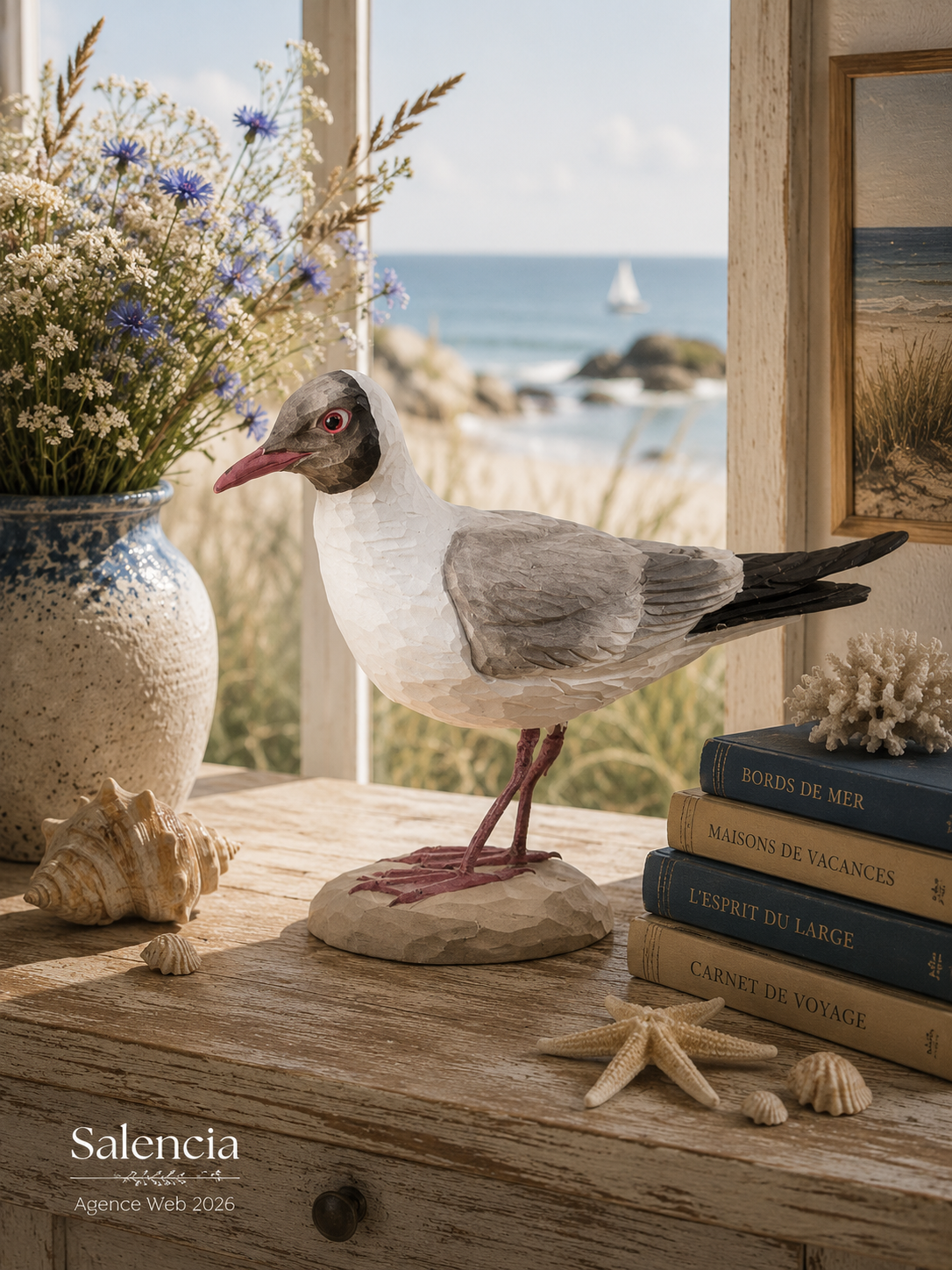 figurine-bois-mouette-rieuse-wildlife-garden-WG460 Figurine bois Mouette rieuse – Image 1