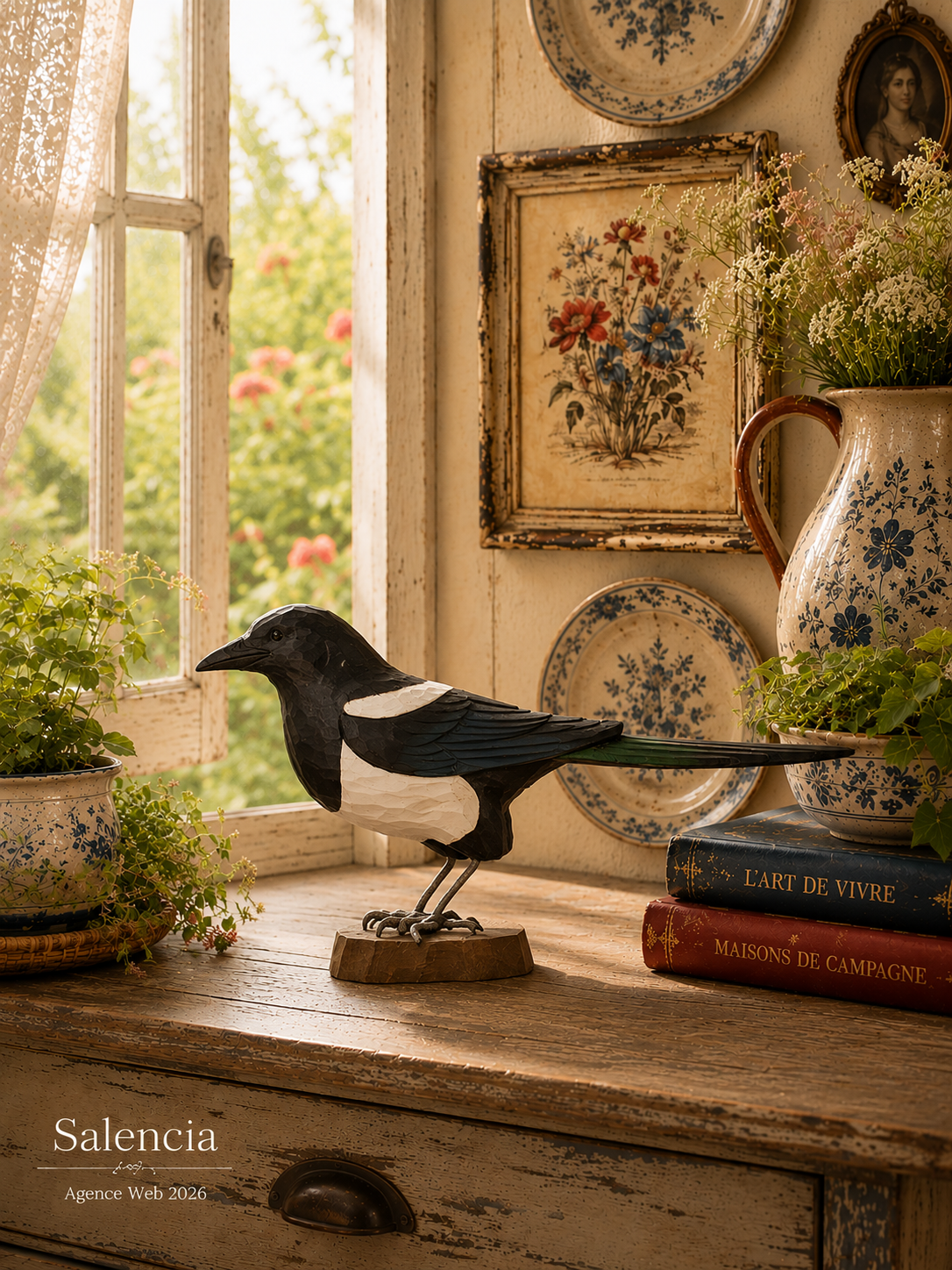 figurine-bois-pie-bavarde-wildlife-garden-WG4456 Figurine bois Pie bavarde – Image 1