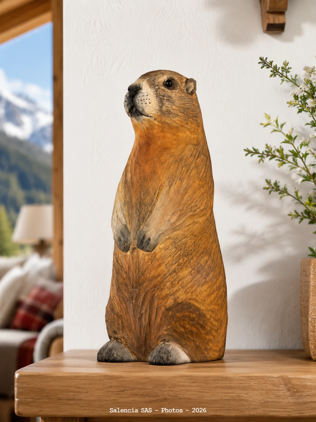 Figurine-bois-Marmotte-wildlife-garden-WG5949 Figurine bois Marmotte Wildlife Garden